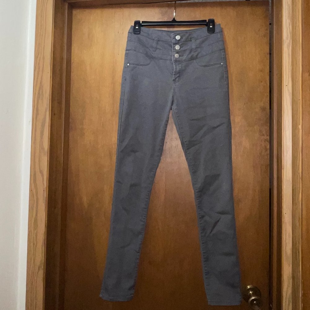 High waisted gray skinny jeans